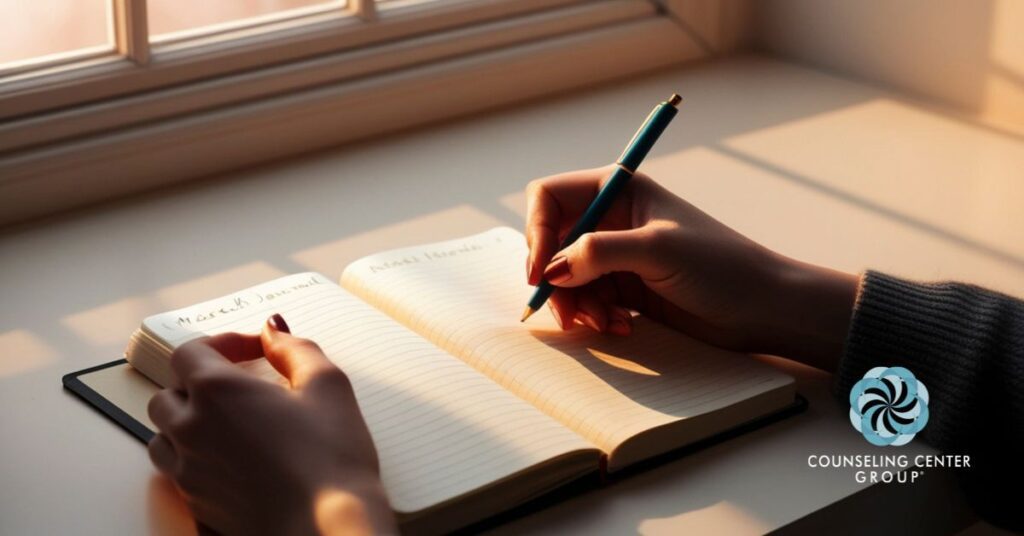 Someone journaling after their first therapy session.
